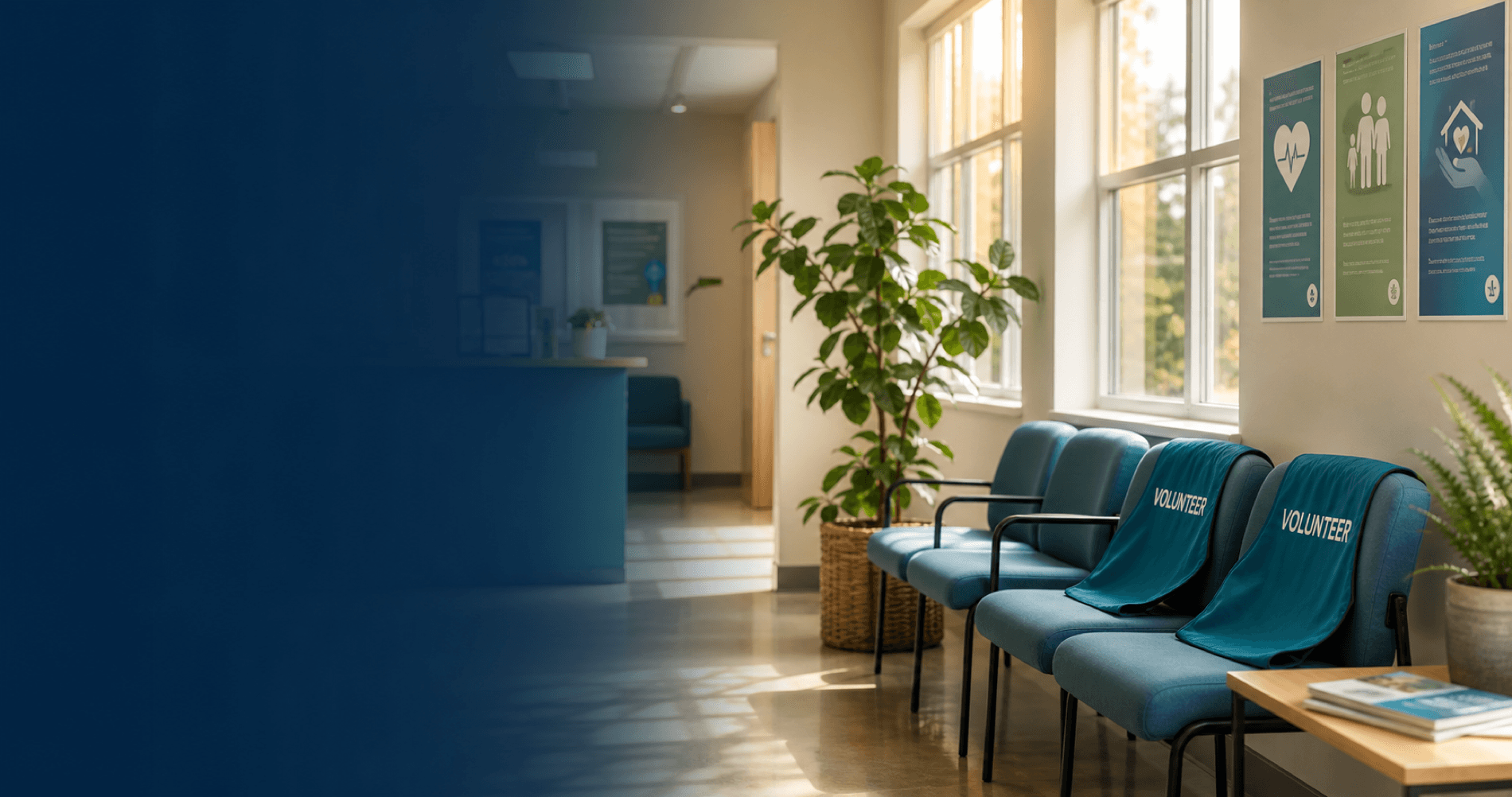 Community clinic interior in warm morning light